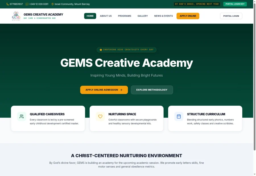 GEMS Creative Academy school website and portal homepage
