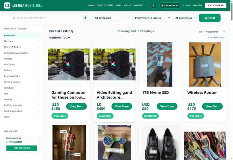 Liberia Buy & Sell online marketplace homepage