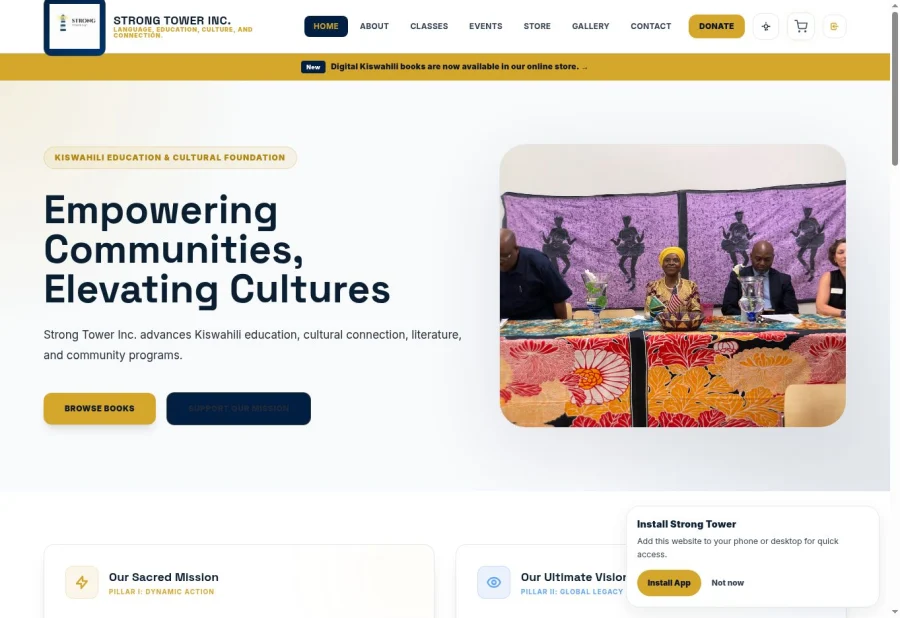 Strong Tower Inc. cultural education website homepage